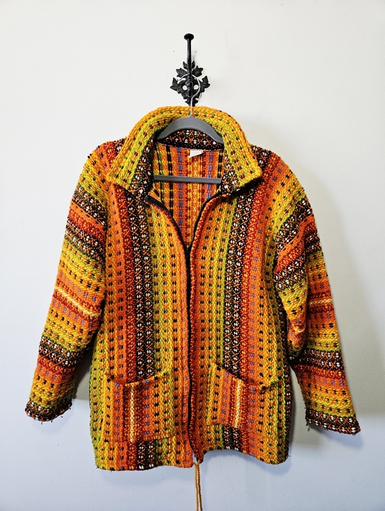 Handmade Jackets & Blazers - Handmade Colorful Knit Jacket Size XL Full Zip Cardigan Sweater 100% Wool Woven